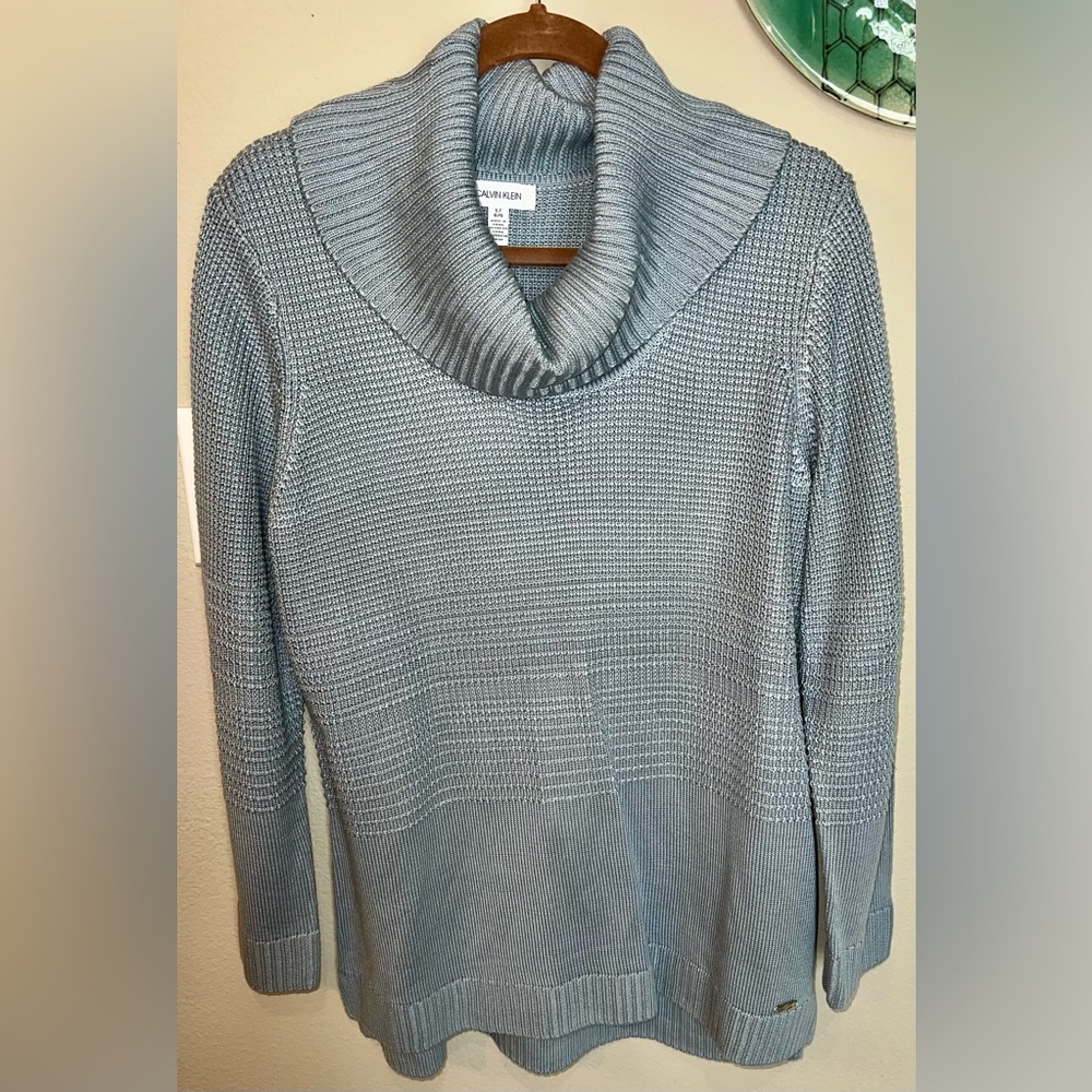 Calvin Klein Cowl Neck Sweater Blueish Gray Sz L